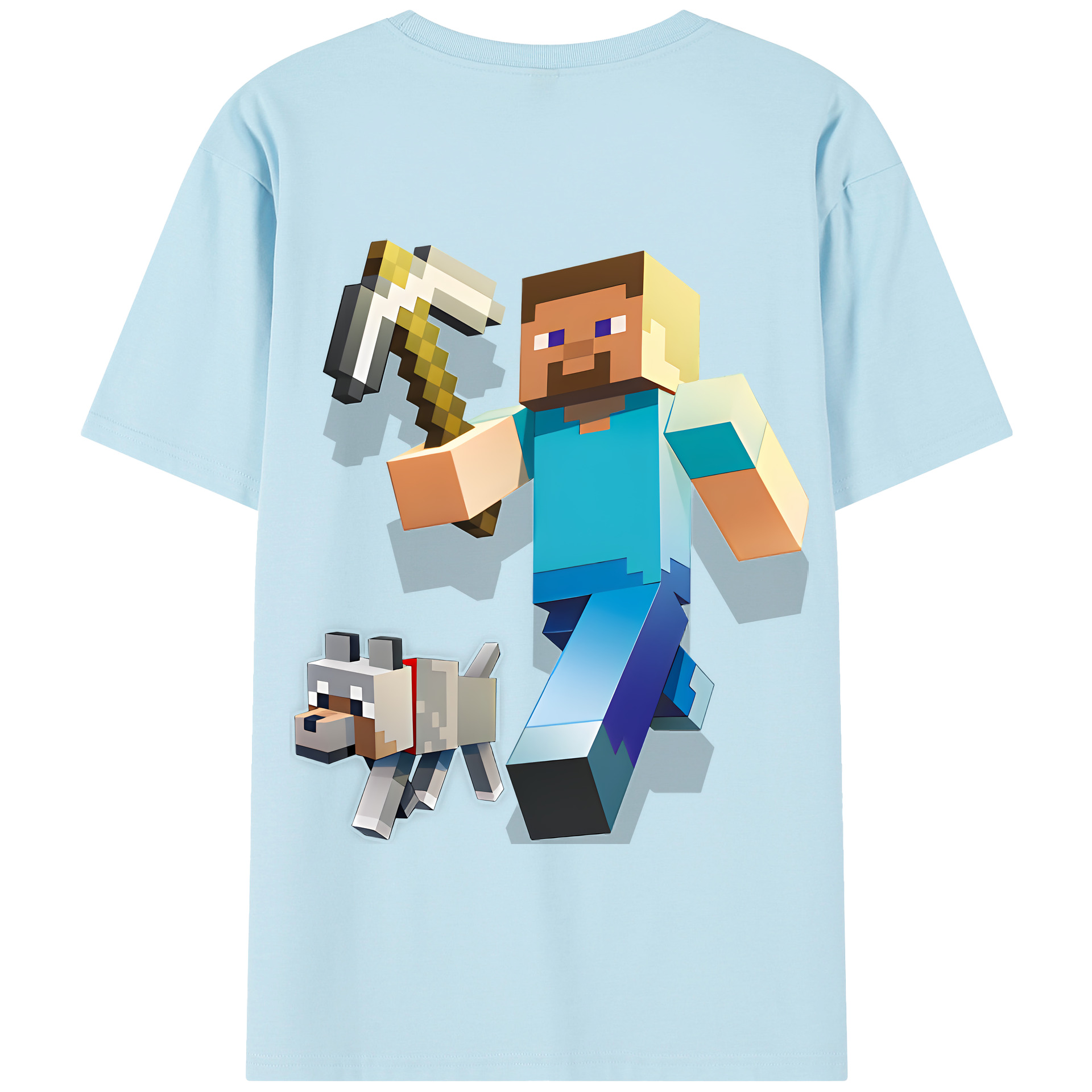 （画像用） マインクラフト ブロックの世界 Minecraft MC Block world 綿100％半袖Tシャツ（背面プリント）